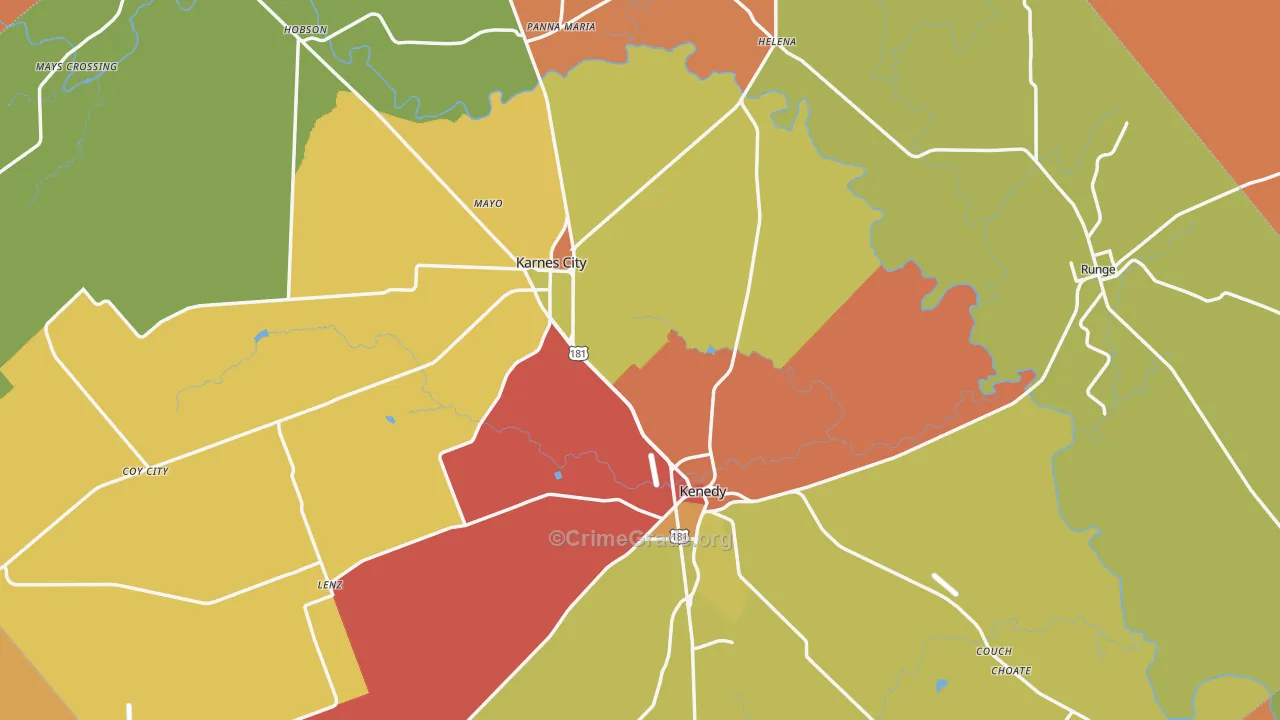 Karnes County, TX Map of Robbery Rates