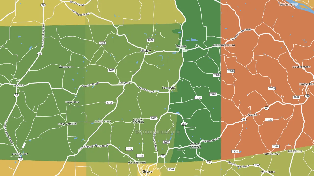 Karns City, PA Map of Robbery Rates