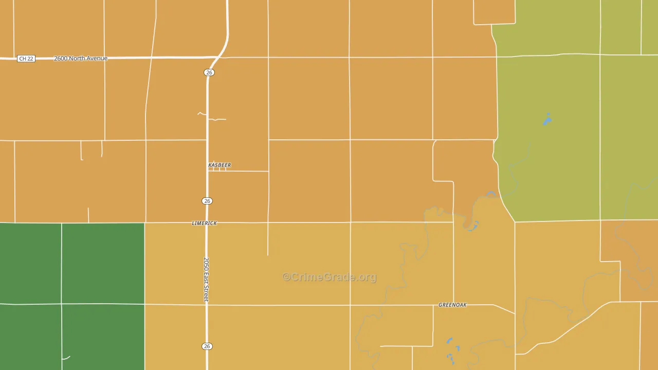 Kasbeer, IL Map of Robbery Rates