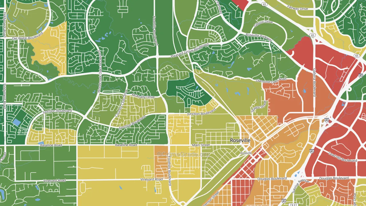 Kaseberg-Kingswood, Roseville, CA Map of Robbery Rates