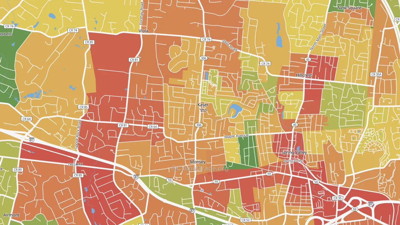 Kaser, NY Map of Robbery Rates