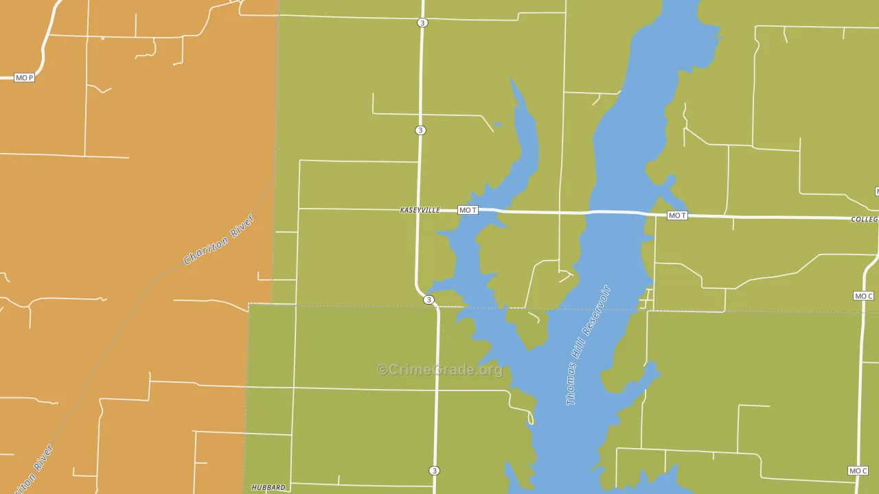 Kaseyville, MO Map of Robbery Rates