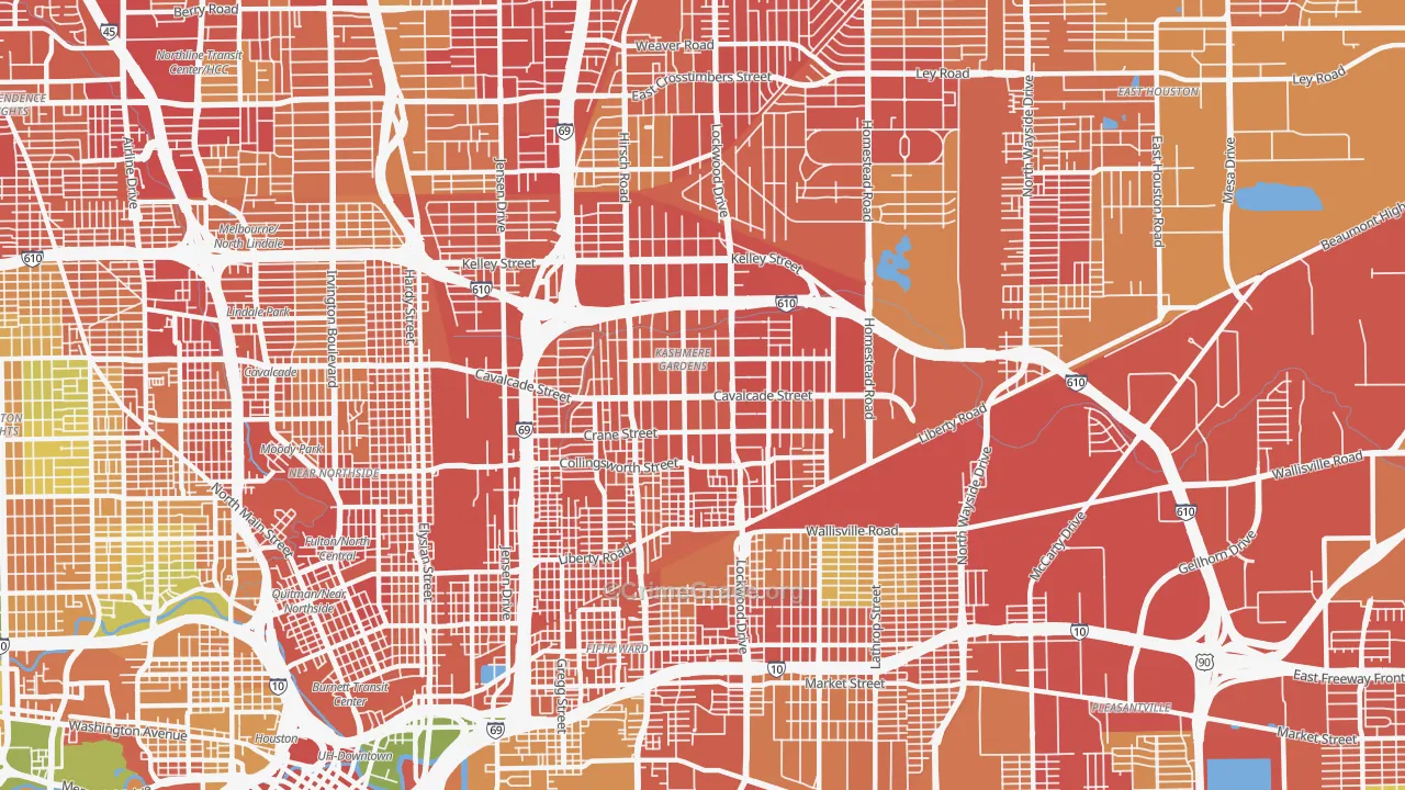 Kashmere Gardens, Houston, TX Map of Robbery Rates