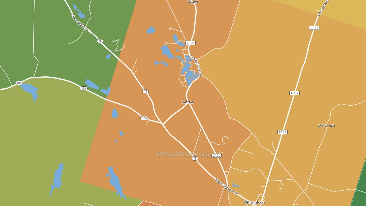 Kasoag, NY Map of Robbery Rates