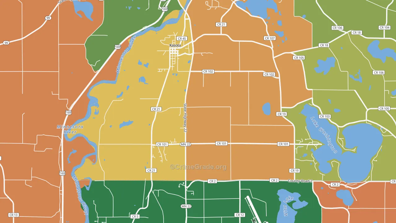Kasota, MN Map of Robbery Rates