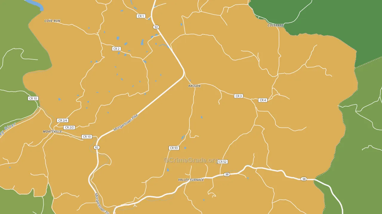 Kasson, WV Map of Robbery Rates