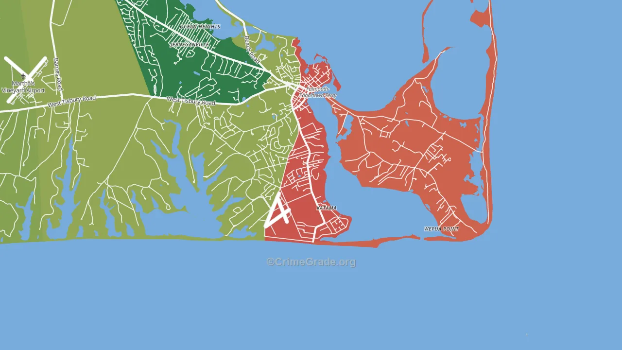 Katama, MA Map of Robbery Rates