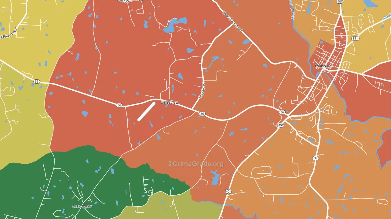 Katesville, NC Map of Robbery Rates