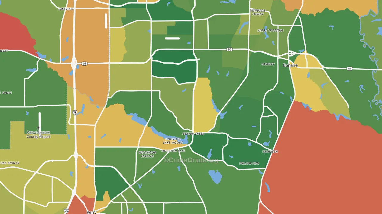 Kathleen, GA Map of Robbery Rates