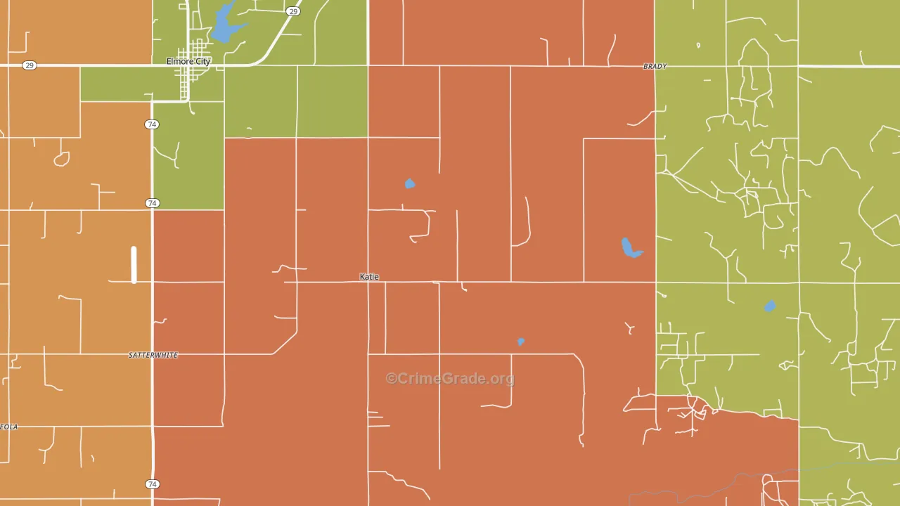 Katie, OK Map of Robbery Rates