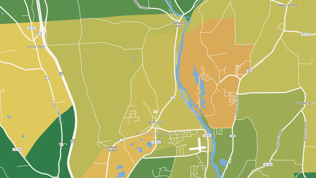 Kattelville, NY Map of Robbery Rates