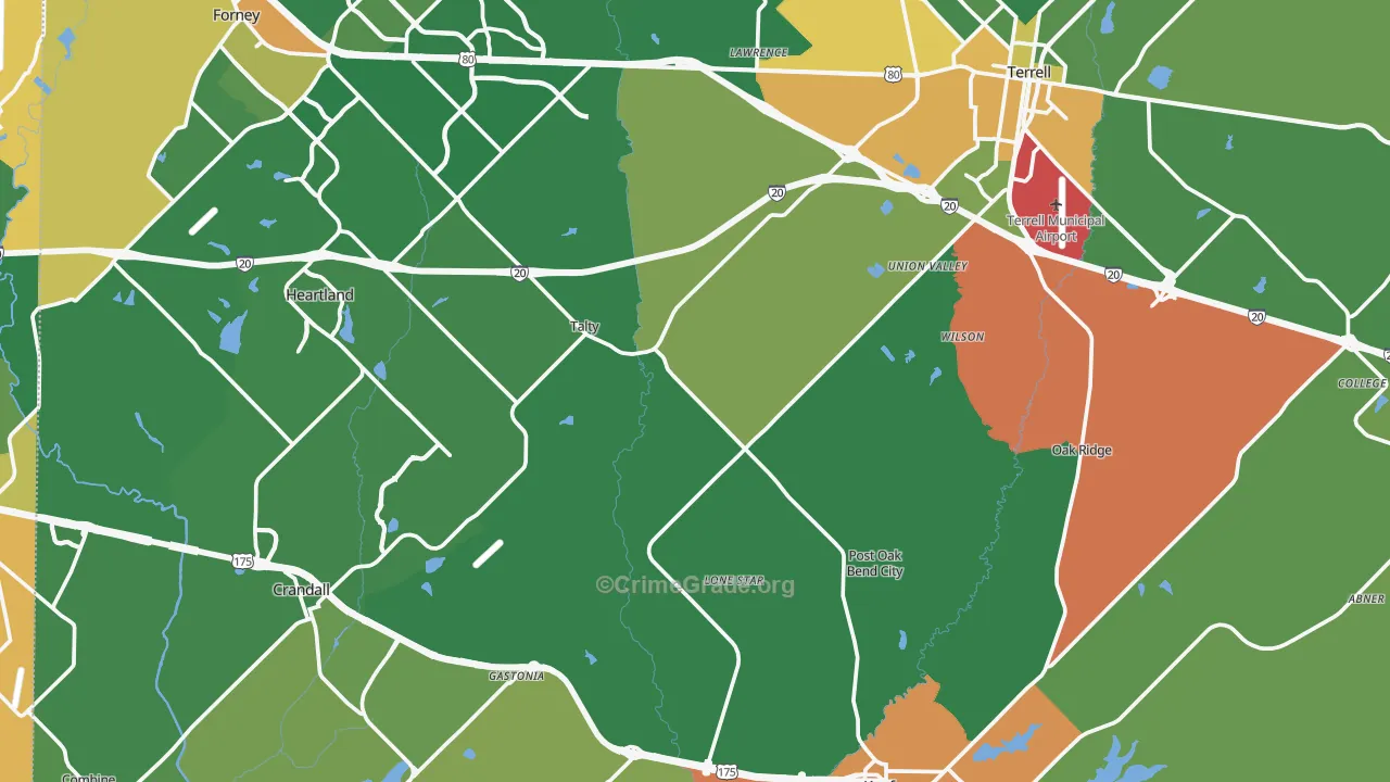 Kaufman County, TX Map of Robbery Rates