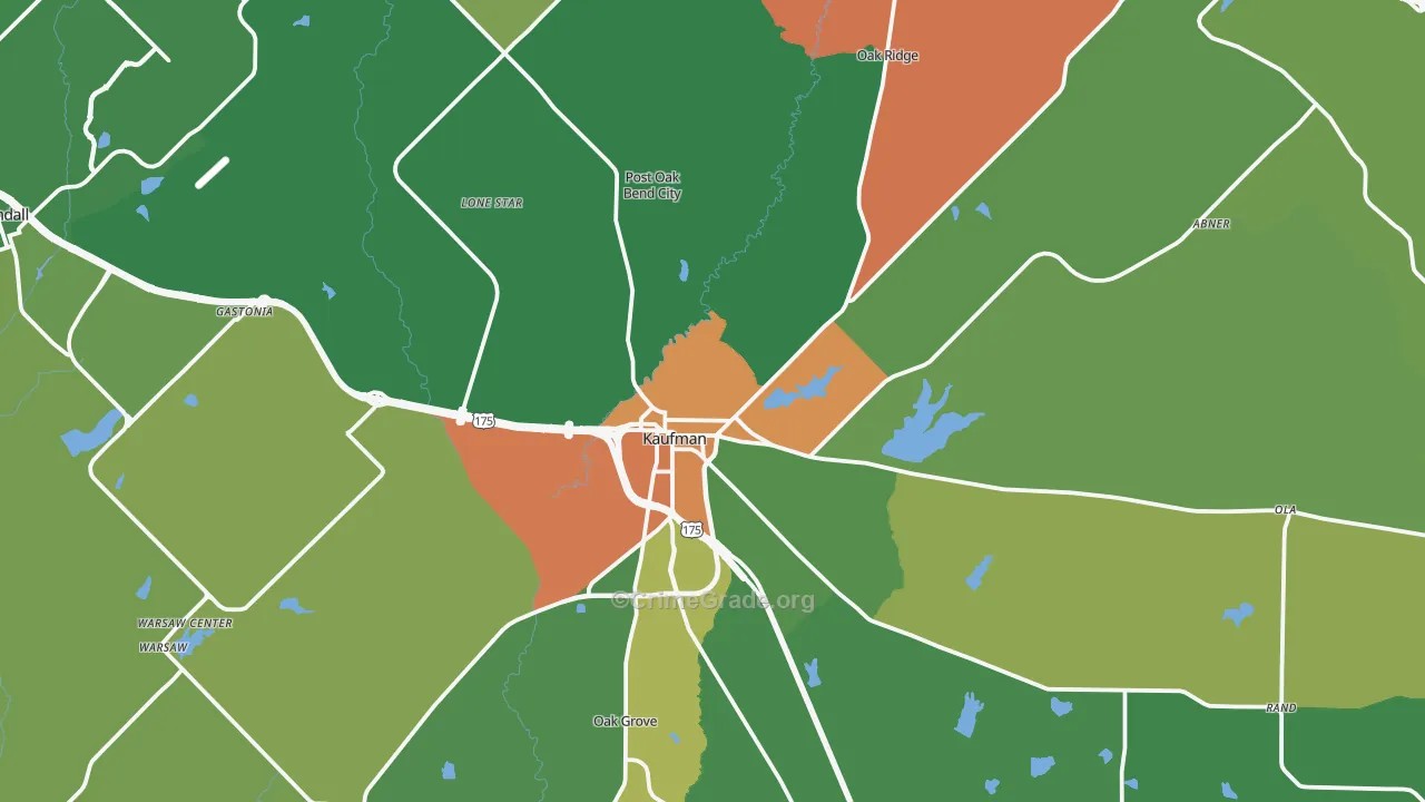 Kaufman, TX Map of Robbery Rates