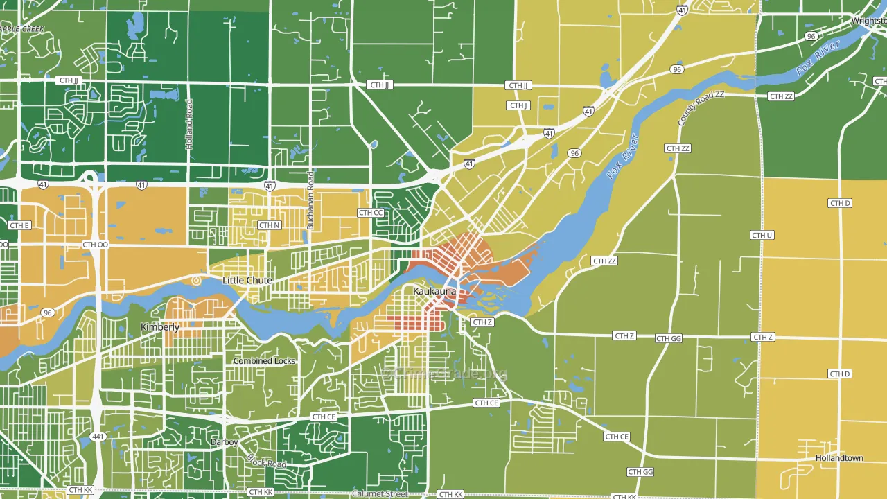 Kaukauna, WI Map of Robbery Rates
