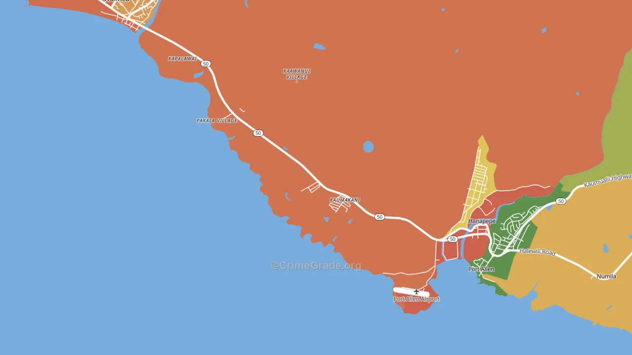Kaumakani, HI Map of Robbery Rates
