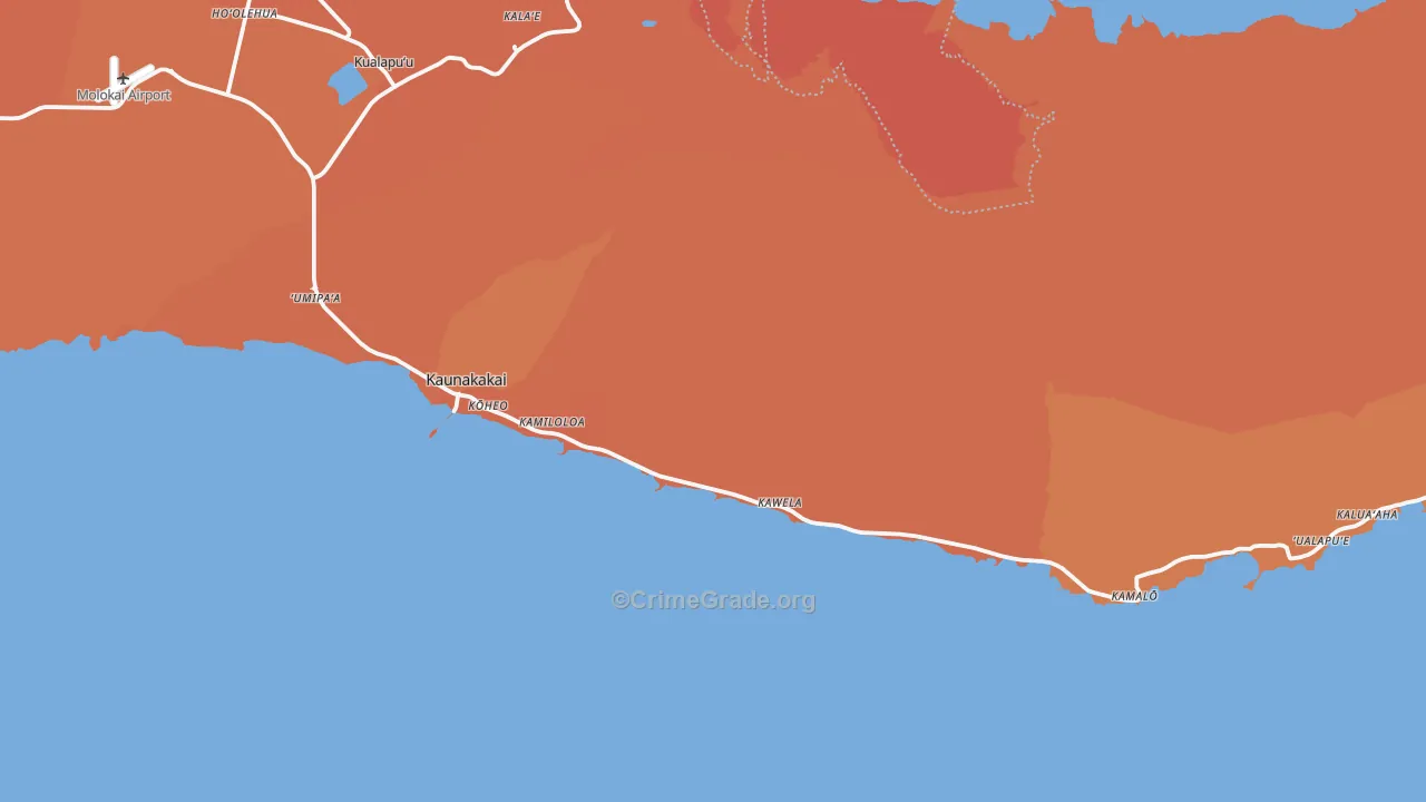 Kaunakakai, HI Map of Robbery Rates