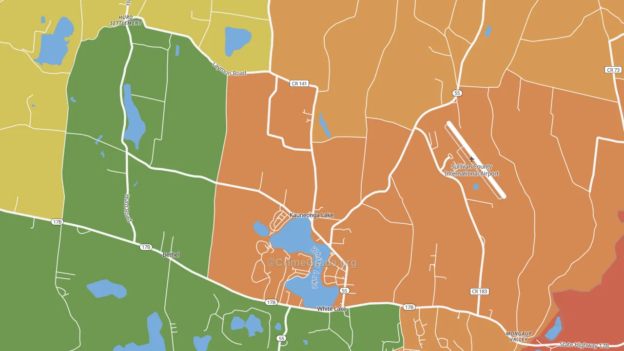 Kauneonga Lake, NY Map of Robbery Rates