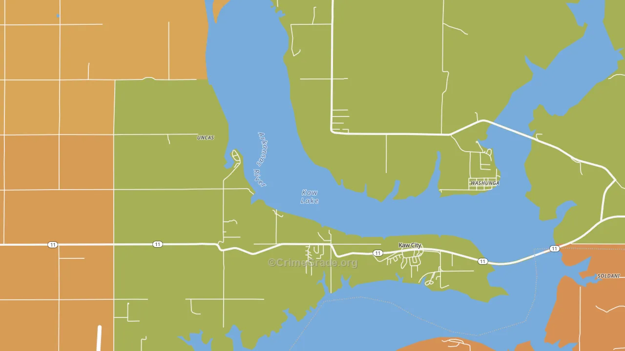 Kaw City, OK Map of Robbery Rates