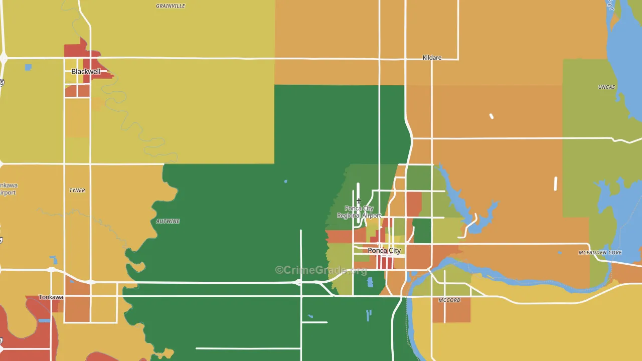 Kay County, OK Map of Robbery Rates