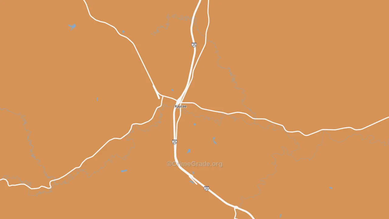 Kaycee, WY Map of Robbery Rates