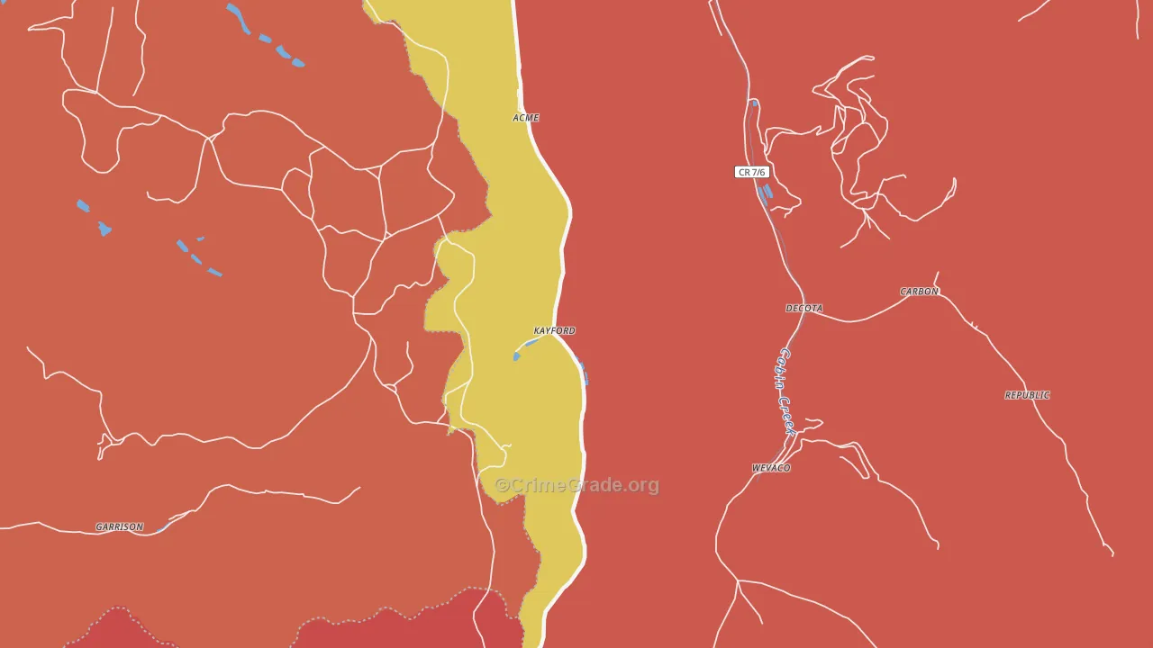 Kayford, WV Map of Robbery Rates