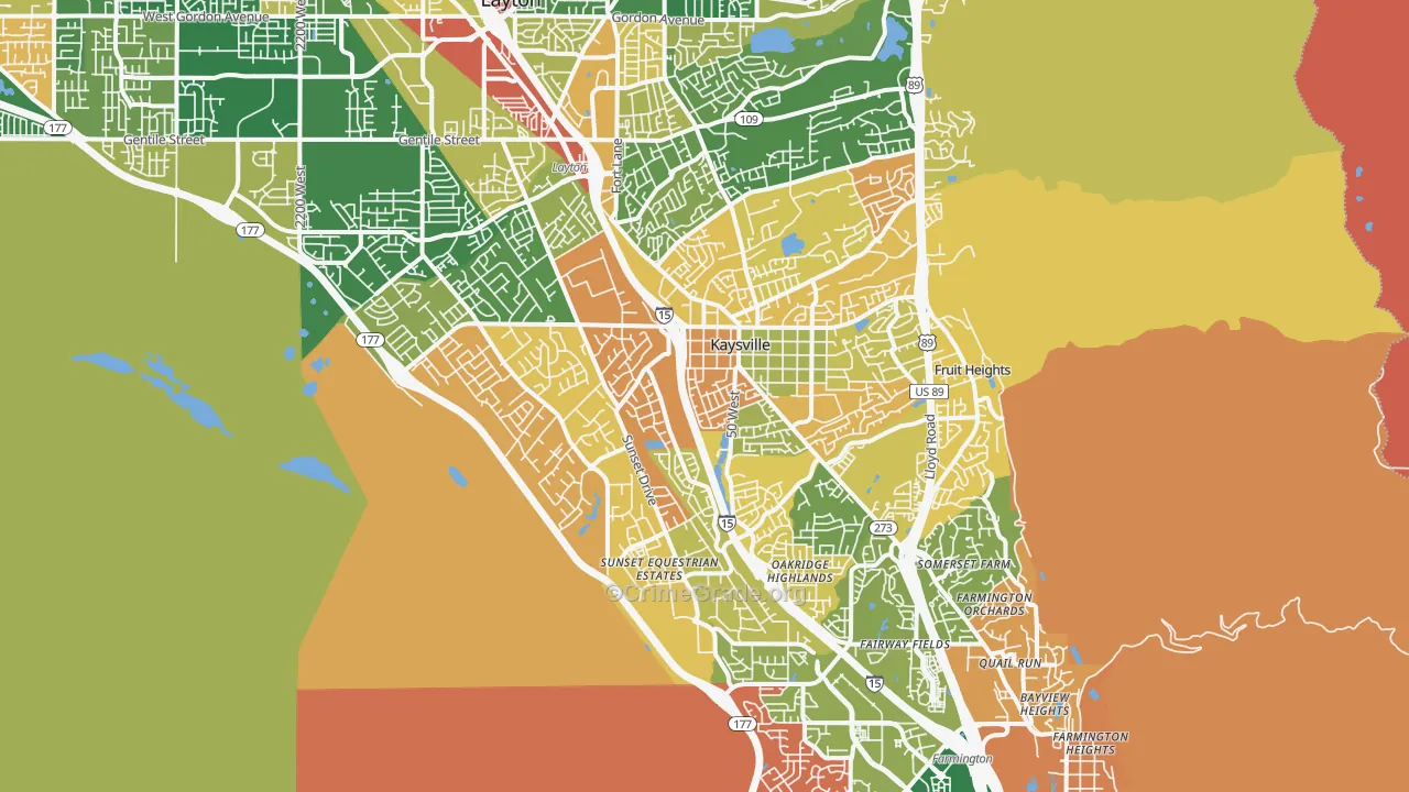 Kaysville, UT Map of Robbery Rates