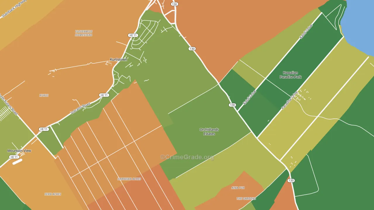 Keaau, HI Map of Robbery Rates