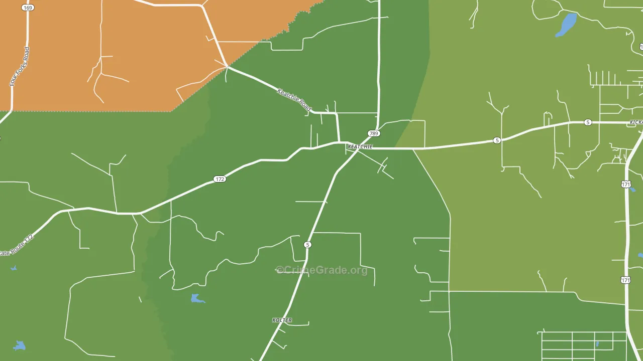 Keachi, LA Map of Robbery Rates