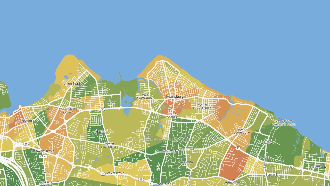 Keansburg, NJ Map of Robbery Rates