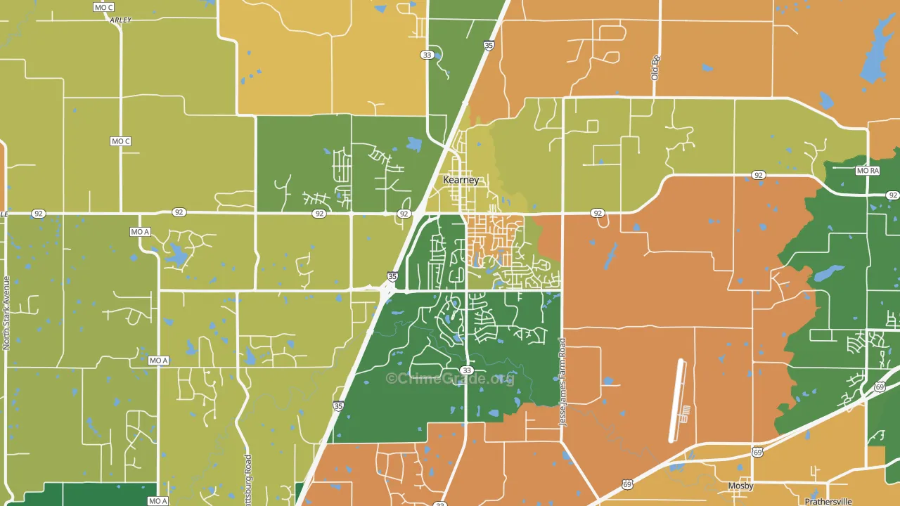 Kearney, MO Map of Robbery Rates