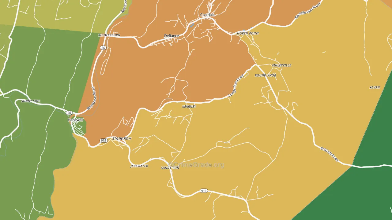 Kearney, PA Map of Robbery Rates