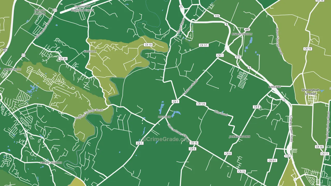 Kearneysville, WV Map of Robbery Rates