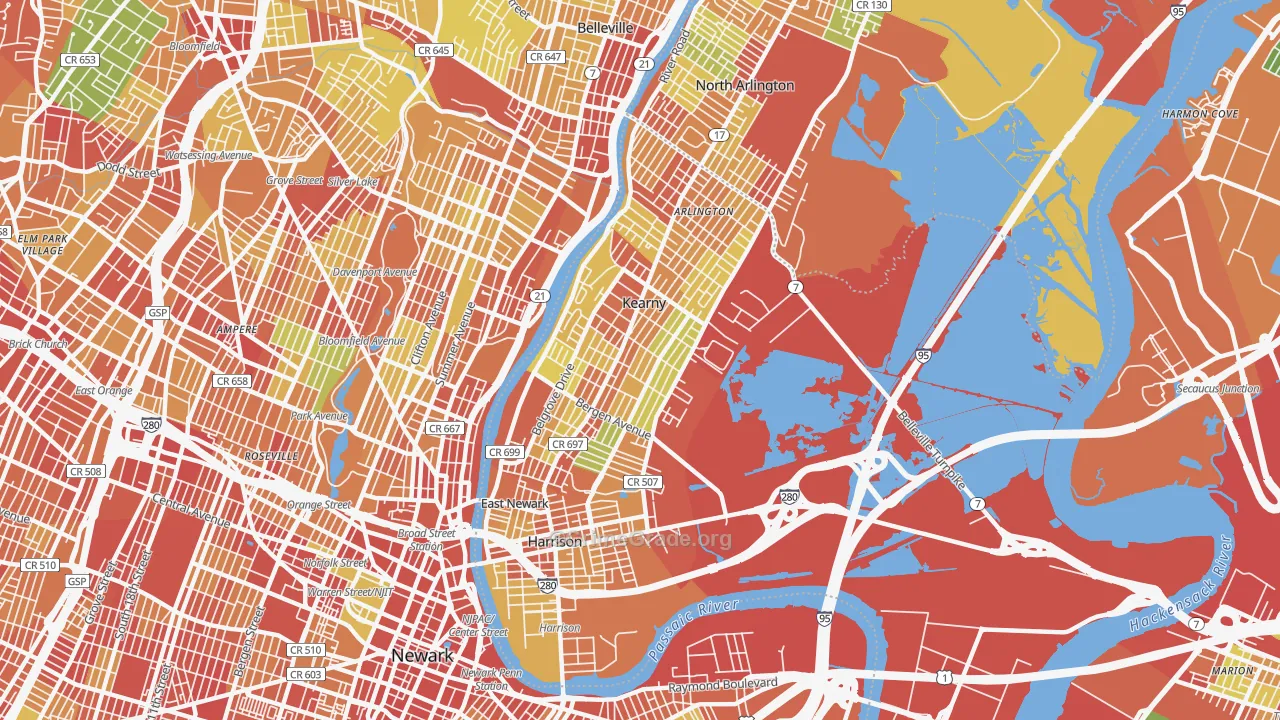 Kearny, NJ Map of Robbery Rates