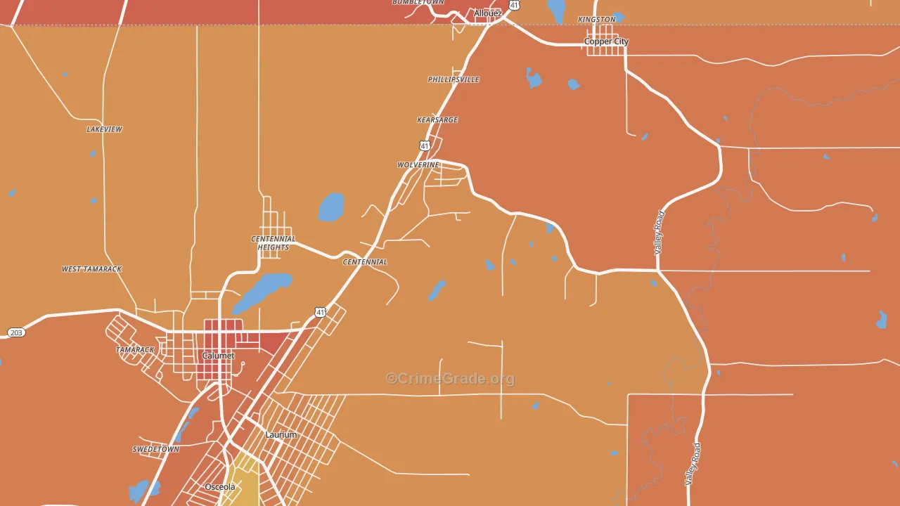 Kearsarge, MI Map of Robbery Rates