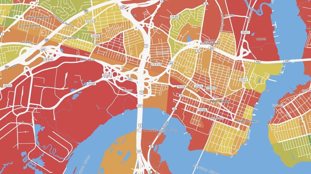 Keasbey, NJ Map of Robbery Rates
