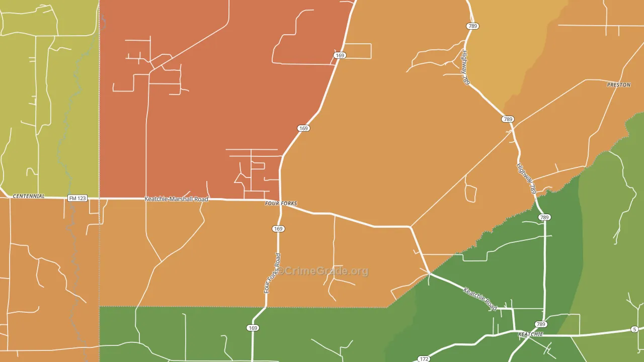 Keatchie, LA Map of Robbery Rates