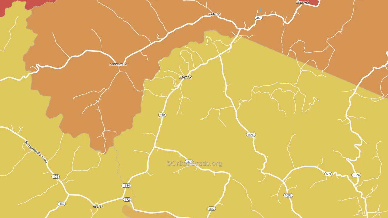 Keaton, KY Map of Robbery Rates