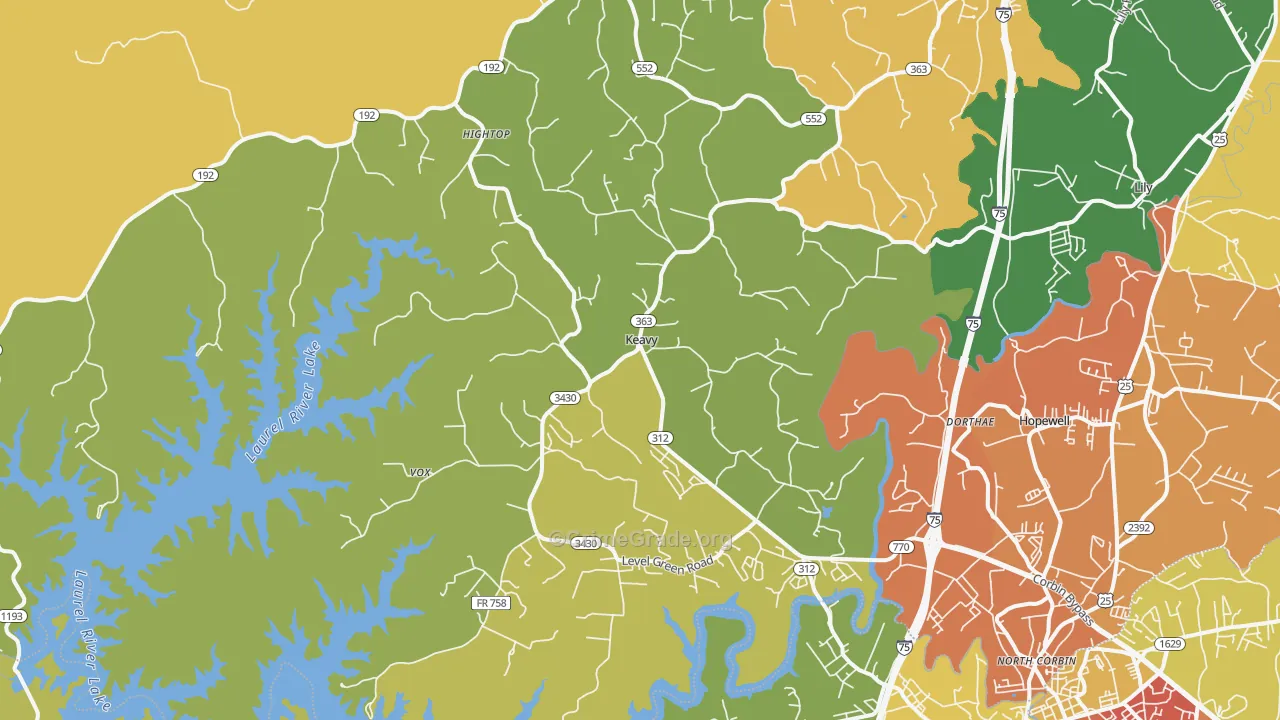 Keavy, KY Map of Robbery Rates
