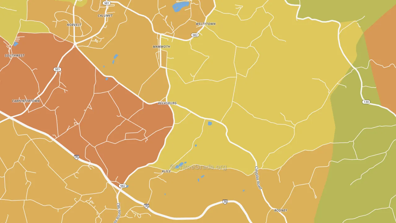 Kecksburg, PA Map of Robbery Rates