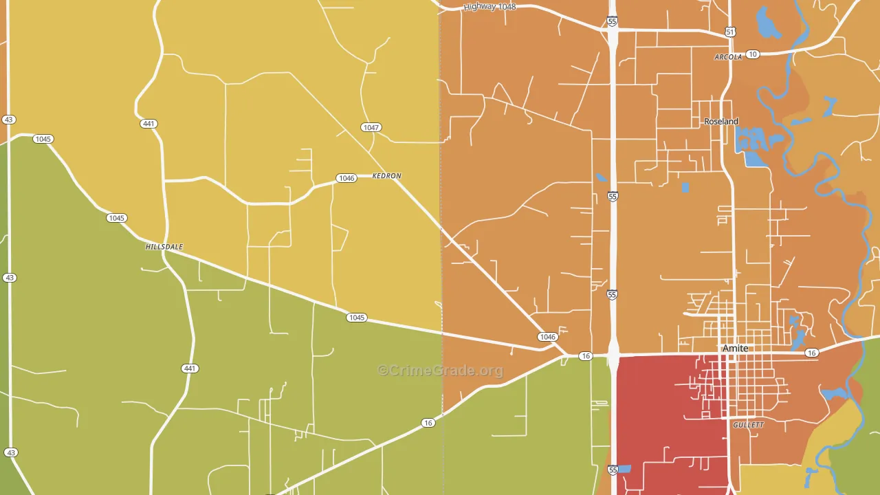 Kedron, LA Map of Robbery Rates