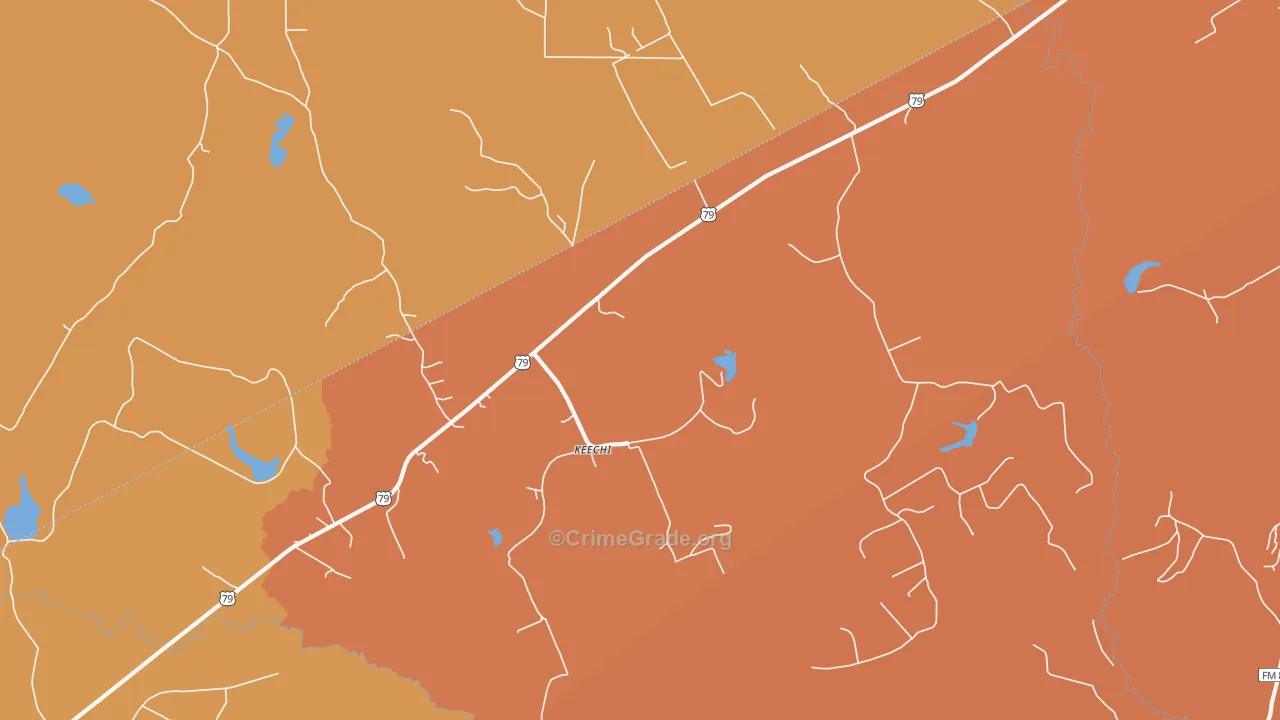 Keechi, TX Map of Robbery Rates
