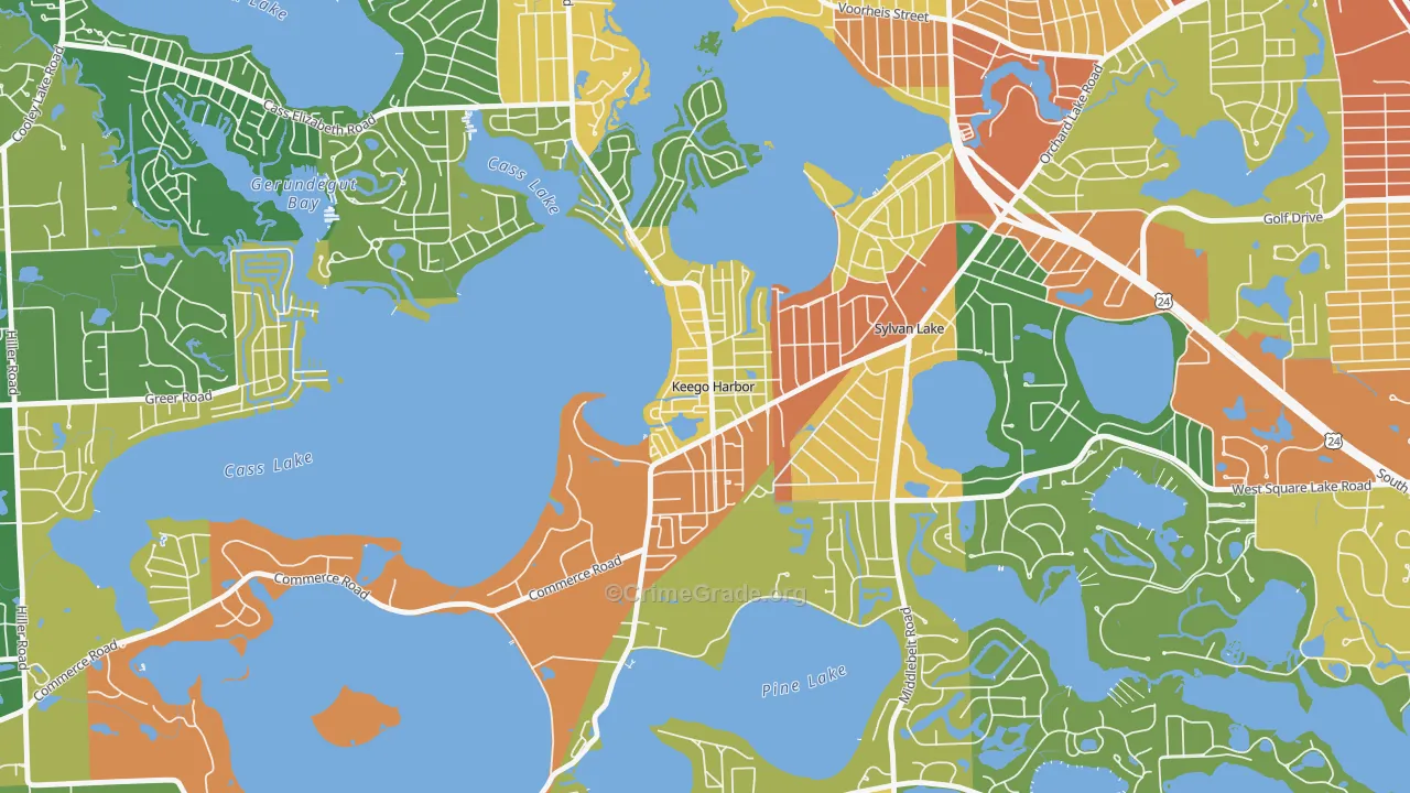 Keego Harbor, MI Map of Robbery Rates