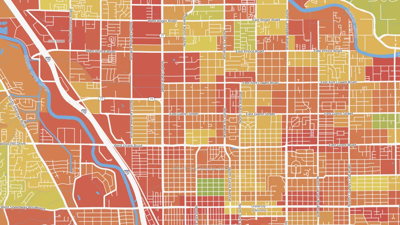 Keeling, Tucson, AZ Map of Robbery Rates