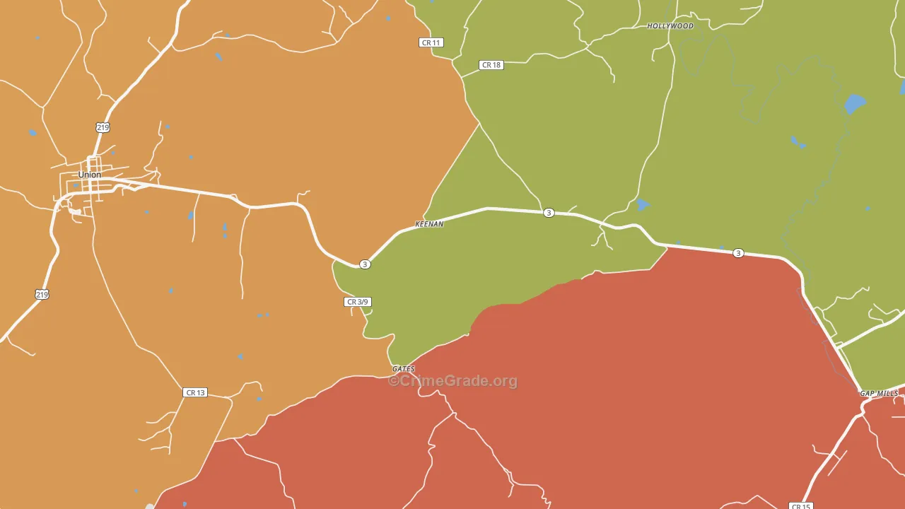Keenan, WV Map of Robbery Rates