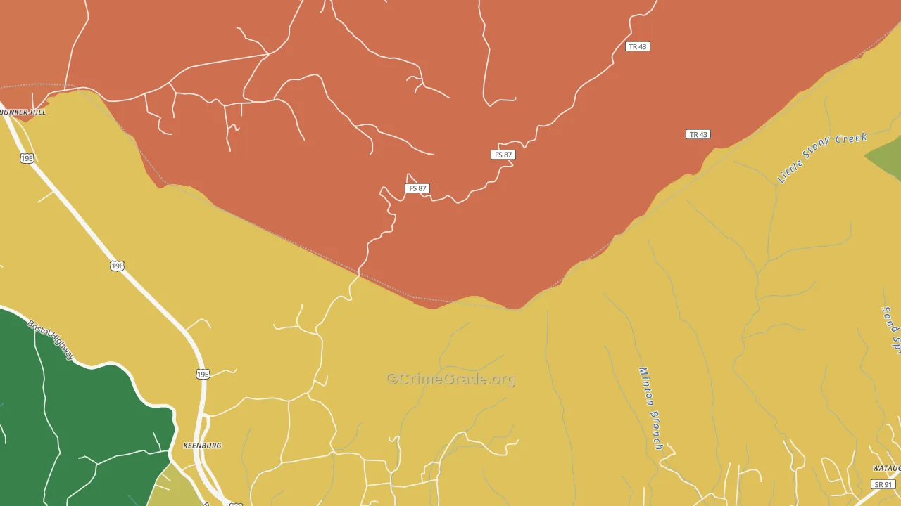 Keenburg, TN Map of Robbery Rates