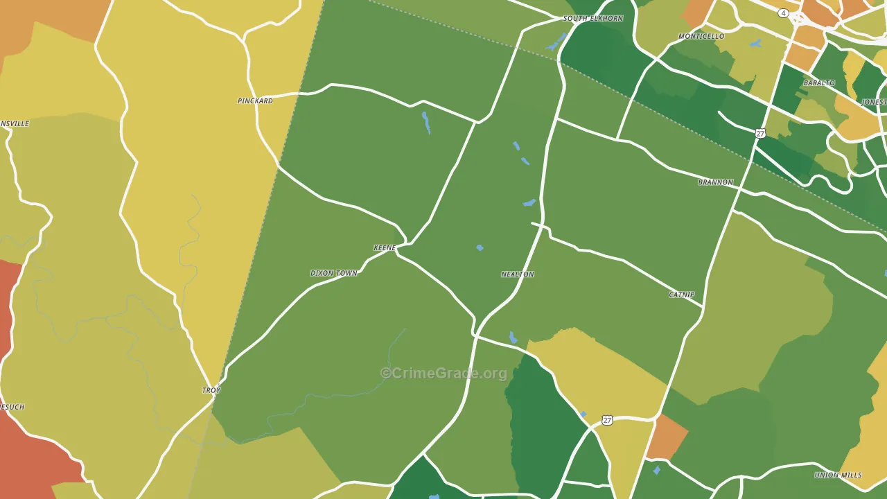 Keene, KY Map of Robbery Rates