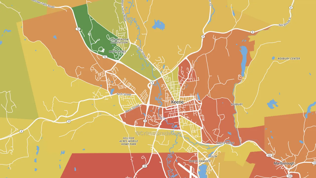 Keene, NH Map of Robbery Rates