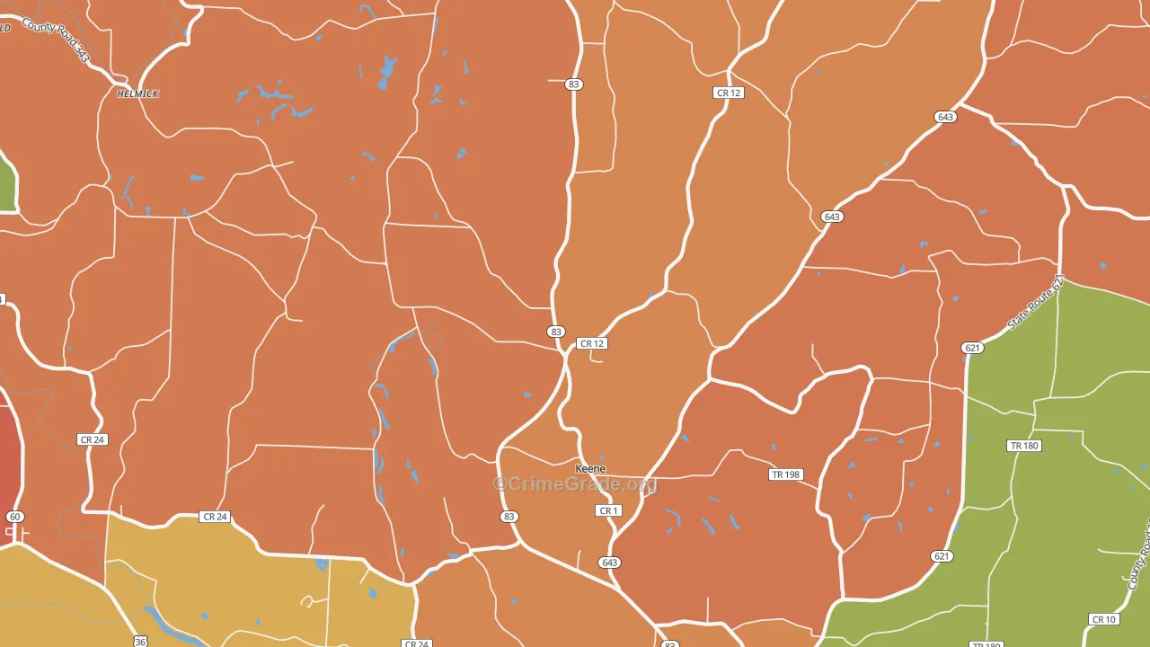 Keene, OH Map of Robbery Rates