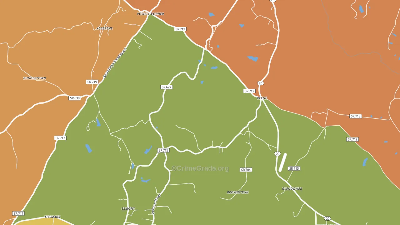 Keene, VA Map of Robbery Rates
