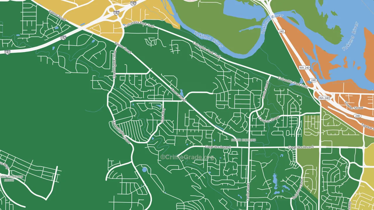Keene Valley, Richland, WA Map of Robbery Rates